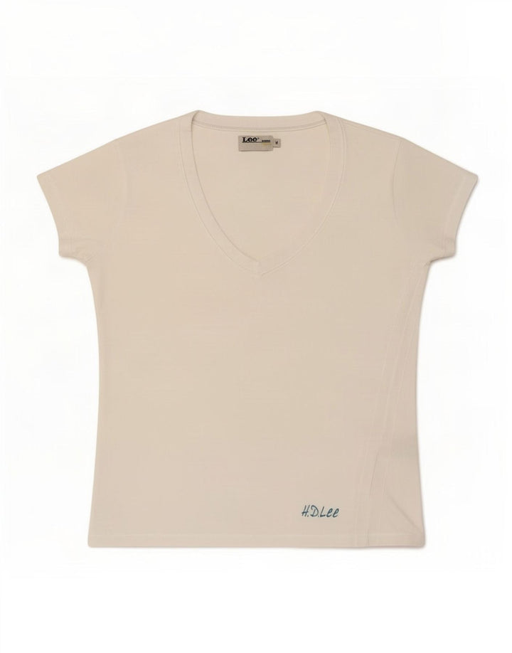 Lee Damen T-Shirt Top UK 12 Mittelweiße Baumwolle