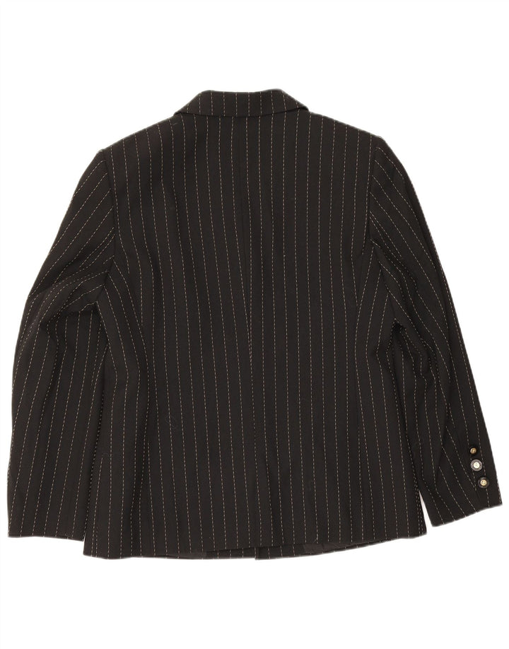 Delmod Damen-Blazerjacke mit 4 Knöpfen, UK 12, mittelschwarz, Nadelstreifen-Polyester