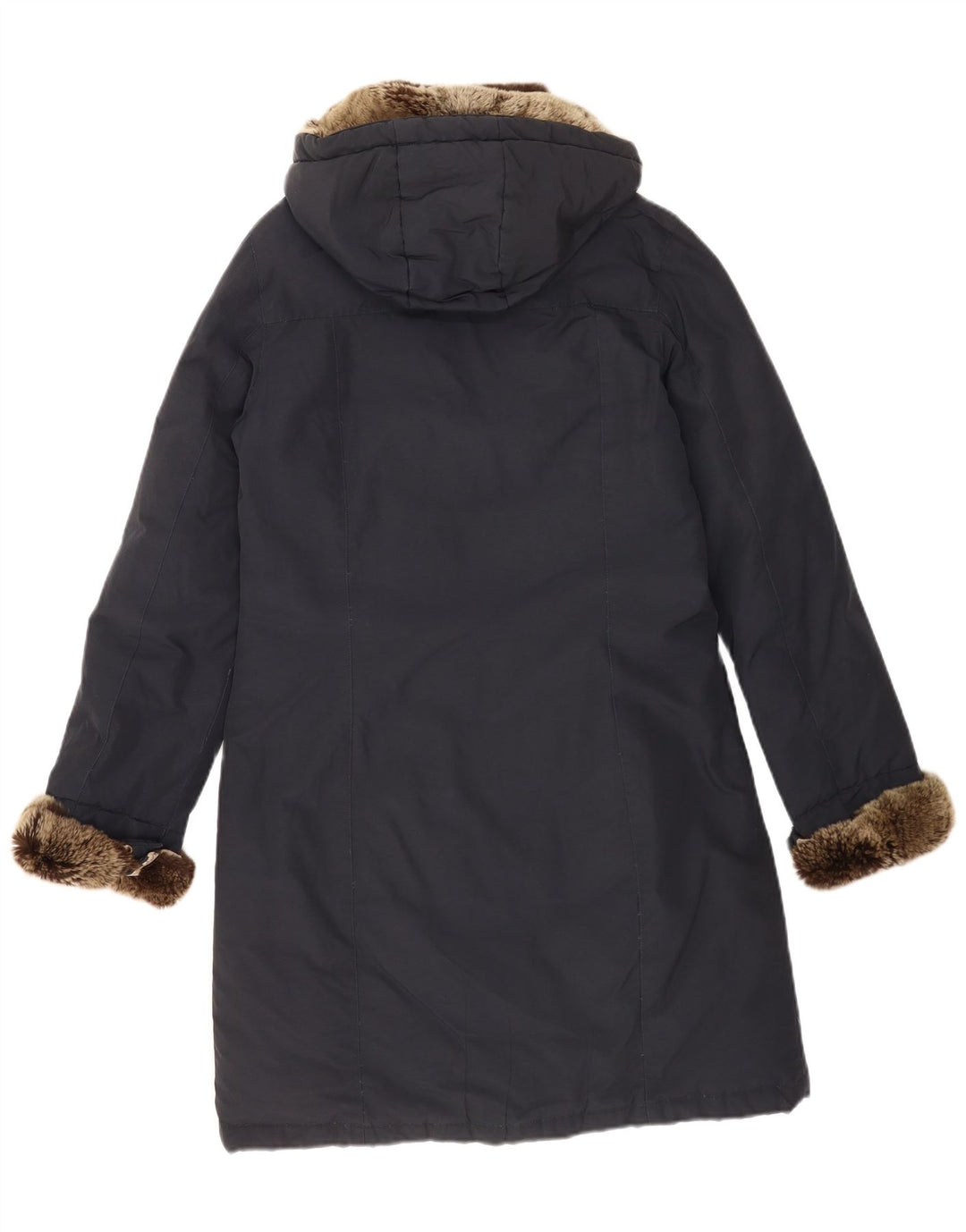 Woolrich Wattierter Herrenmantel mit Kapuze, UK 38, mittelmarineblaue Baumwolle