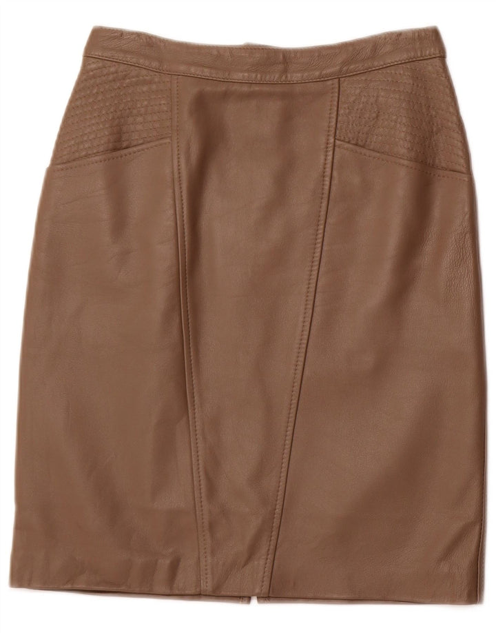 VINTAGE Damen Lederrock mit hoher Taille IT 42 Medium W26 Braunes Leder