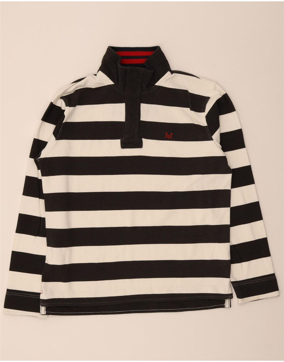 Crew Clothing Herren-Sweatshirt mit Reißverschluss am Hals, Mittelschwarz, gestreift, Baumwolle