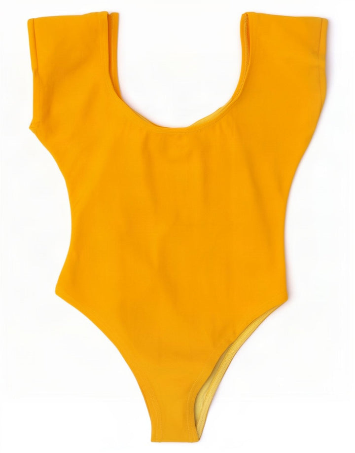 Vintage Damen Ärmelloser Body UK 12 Mittelgelbe Baumwolle