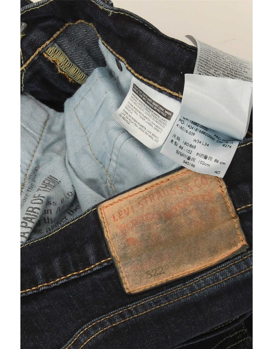 Levi's Herren 522 Slim Jeans W34 L34 Marineblaue Baumwolle