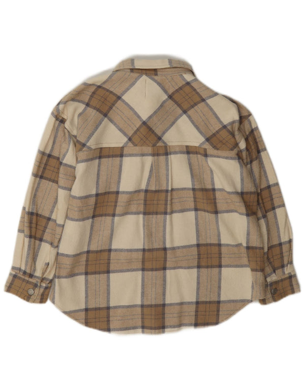 Zara Mädchen-Overshirt, Flanellhemd, 8–9 Jahre, beige karierte Baumwolle