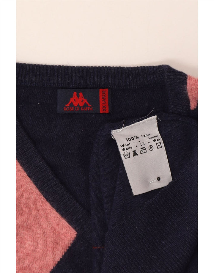 Kappa Herren-Pullover mit V-Ausschnitt, 2XL, Marineblau, Argyle-/Diamantwolle