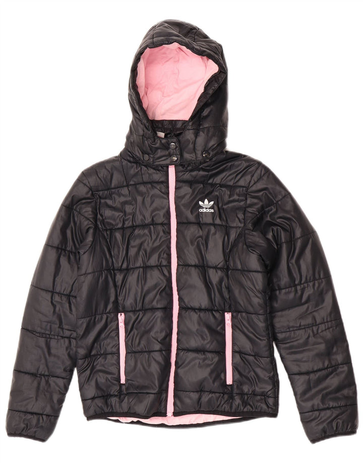 Adidas Mädchen-Kapuzenjacke, gepolstert, 11–12 Jahre, schwarzes Polyester
