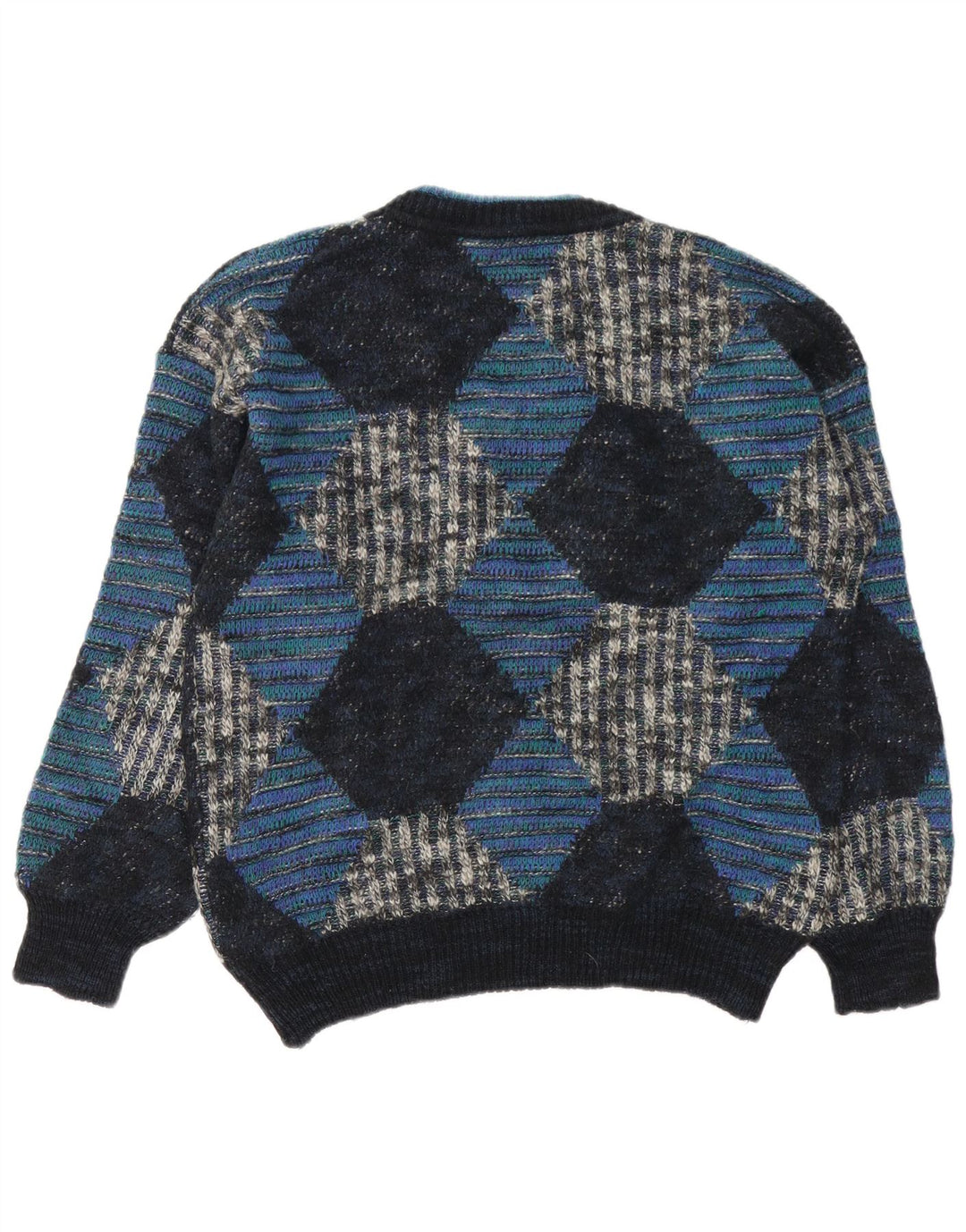 Vintage Herren Pullover mit V-Ausschnitt IT 48 Mittelblaue Argyle/Diamond-Wolle