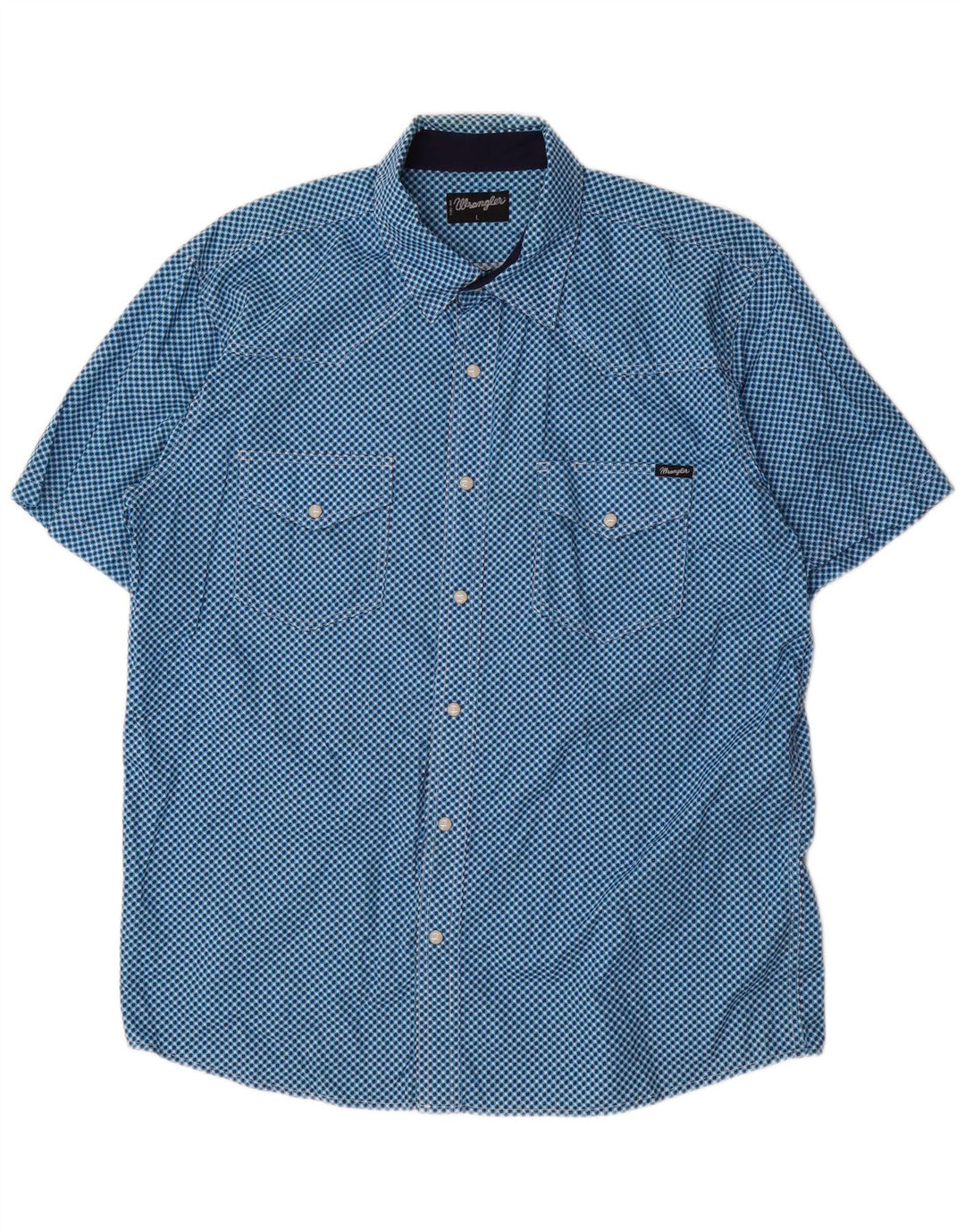 Wrangler Herren-Kurzarmhemd, groß, blau, geometrisch, Baumwolle