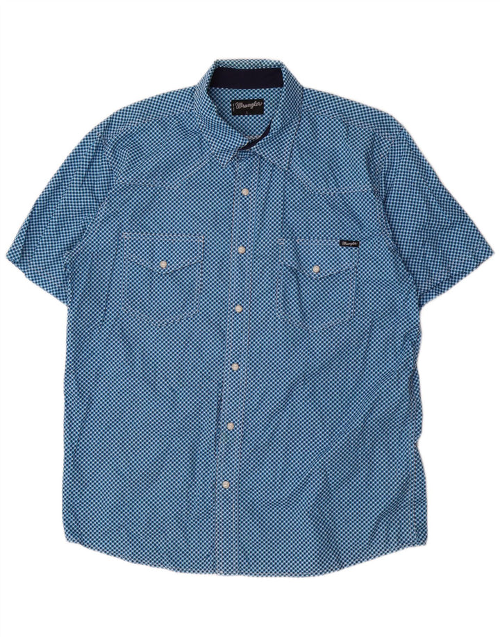 Wrangler Herren-Kurzarmhemd, groß, blau, geometrisch, Baumwolle