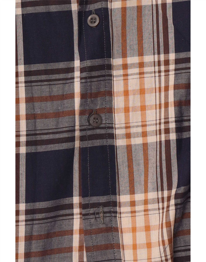 Vintage Herrenhemd, groß, marineblau, kariertes Polyester