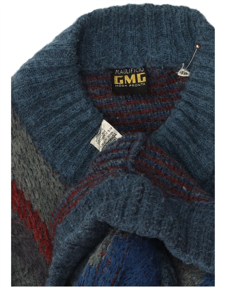 Maglificio Herren Strickjacke IT 48 Mittelblaues geometrisches Acryl