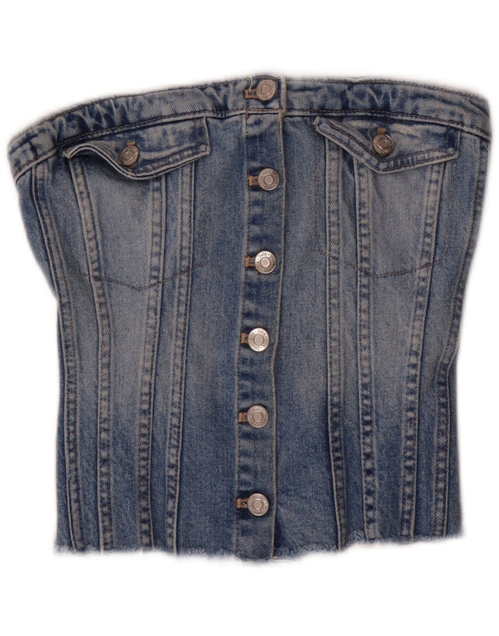 Trägerloses Denim-Korsettoberteil von Zara für Damen, Größe S, Blau, Baumwolle