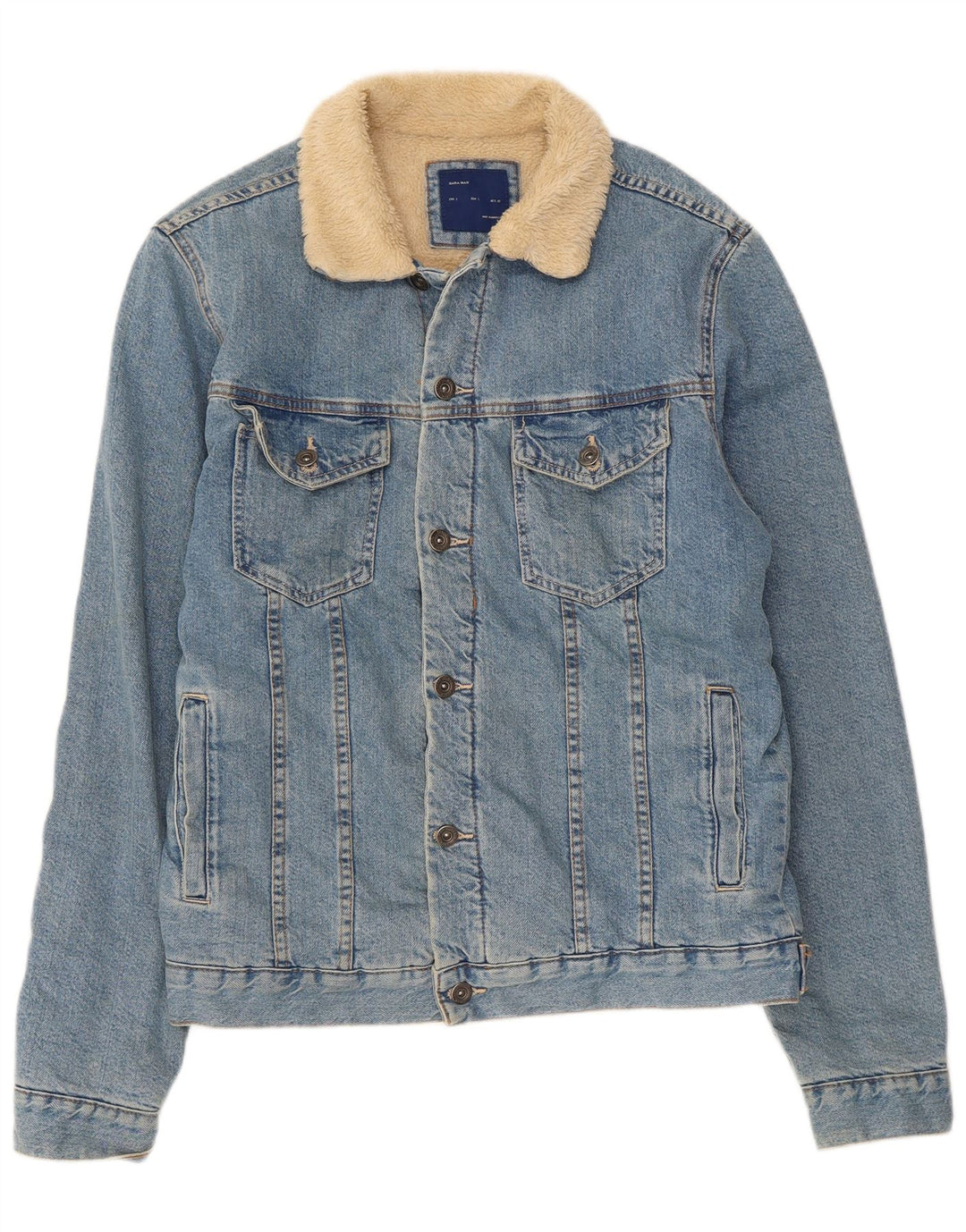 Zara Herren Sherpa Jeansjacke UK 40 Große blaue Baumwolle