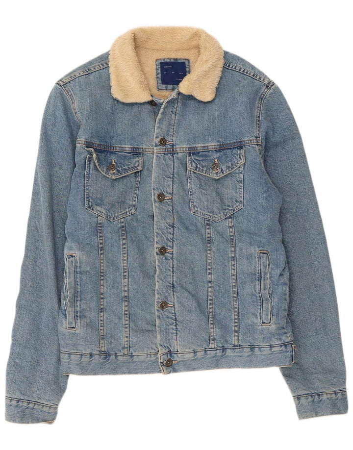 Zara Herren Sherpa Jeansjacke UK 40 Große blaue Baumwolle