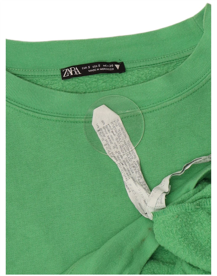 Zara Damen Crop Oversized Sweatshirt Pullover UK 10 Small Grüne Baumwolle