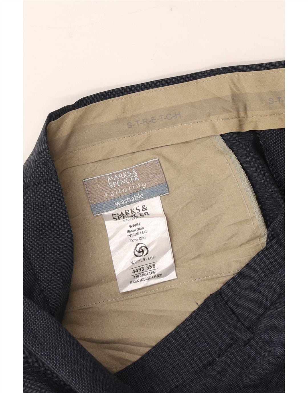 Gerade Herren-Anzughose von Marks & Spencer, W34, L29, Marineblau, Polyester
