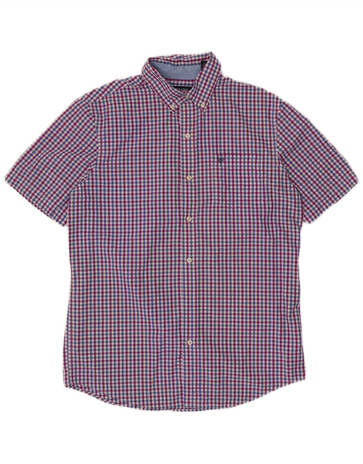 CHAPS Pflegeleichtes Herren-Kurzarmhemd aus mittelblauer Gingham-Baumwolle