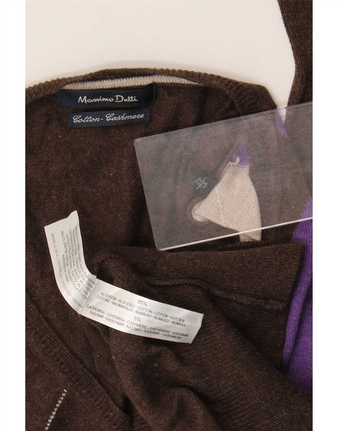 Massimo Dutti Herren-Pullover mit V-Ausschnitt, XL, braun, Argyle/Diamant-Baumwolle