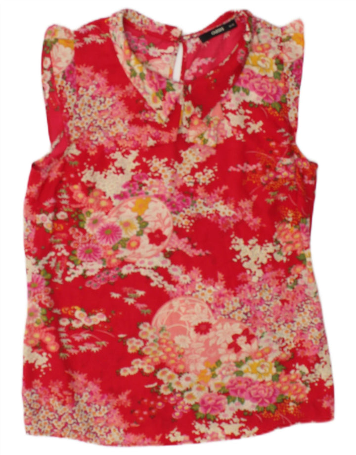 Oasis Damen-Bluse, ärmellos, Gr. 10, Größe S, rot, geblümt, Polyester