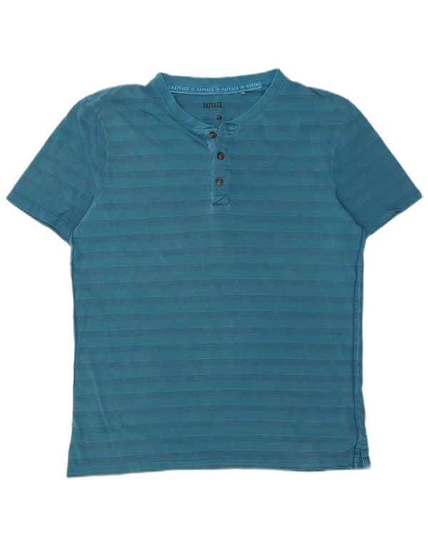 Fat Face Herren-T-Shirt-Oberteil aus mittelblauer, gestreifter Baumwolle