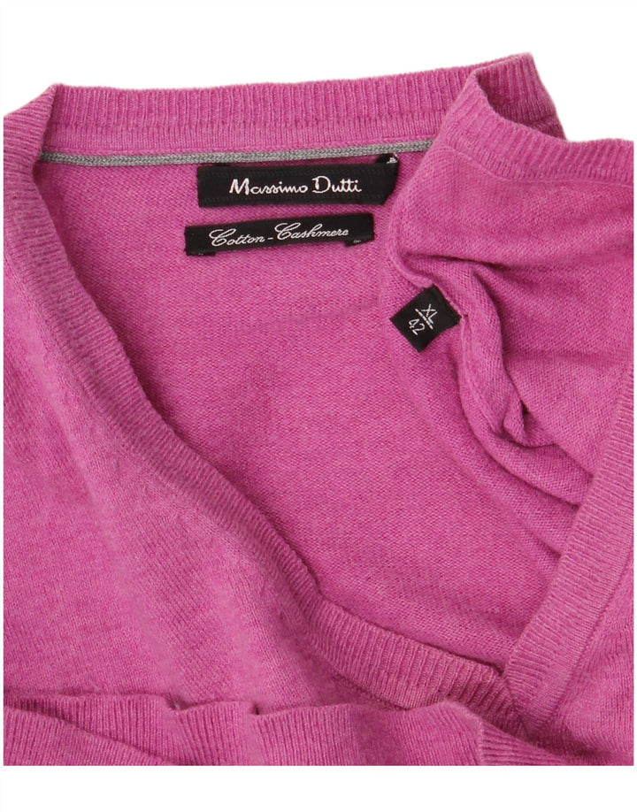 Massimo Dutti Damen Pullover mit V-Ausschnitt UK 18 XL Rosa Baumwolle
