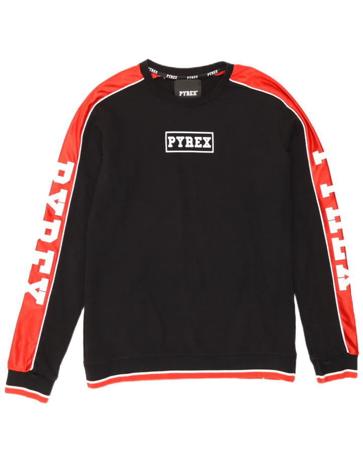 Pyrex Herren-Sweatshirt mit Grafik, Mittelschwarz, Colourblock-Baumwolle