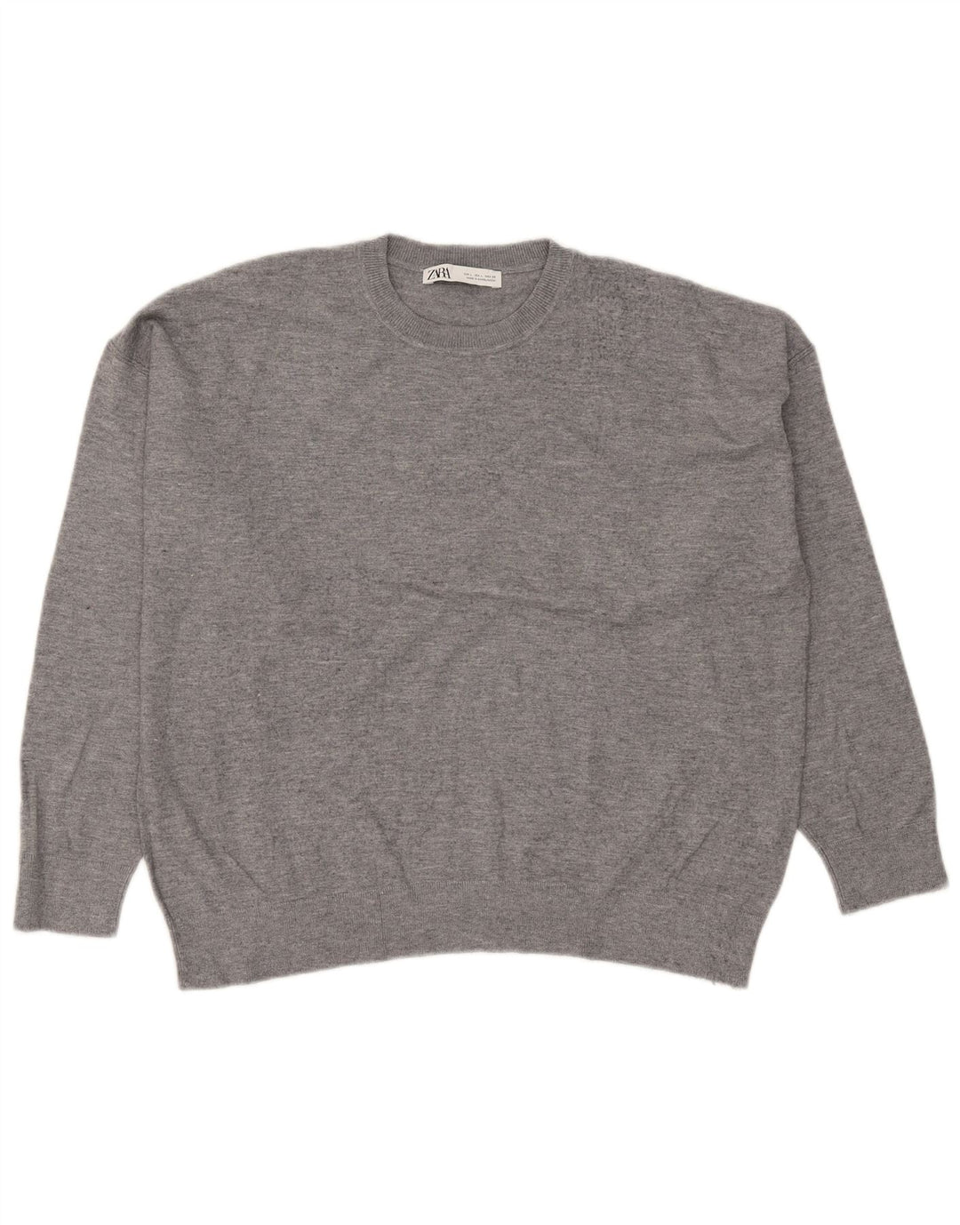 Zara Damen-Pullover, übergroß, Rundhalsausschnitt, Gr. 42, Größe L, Grau meliert