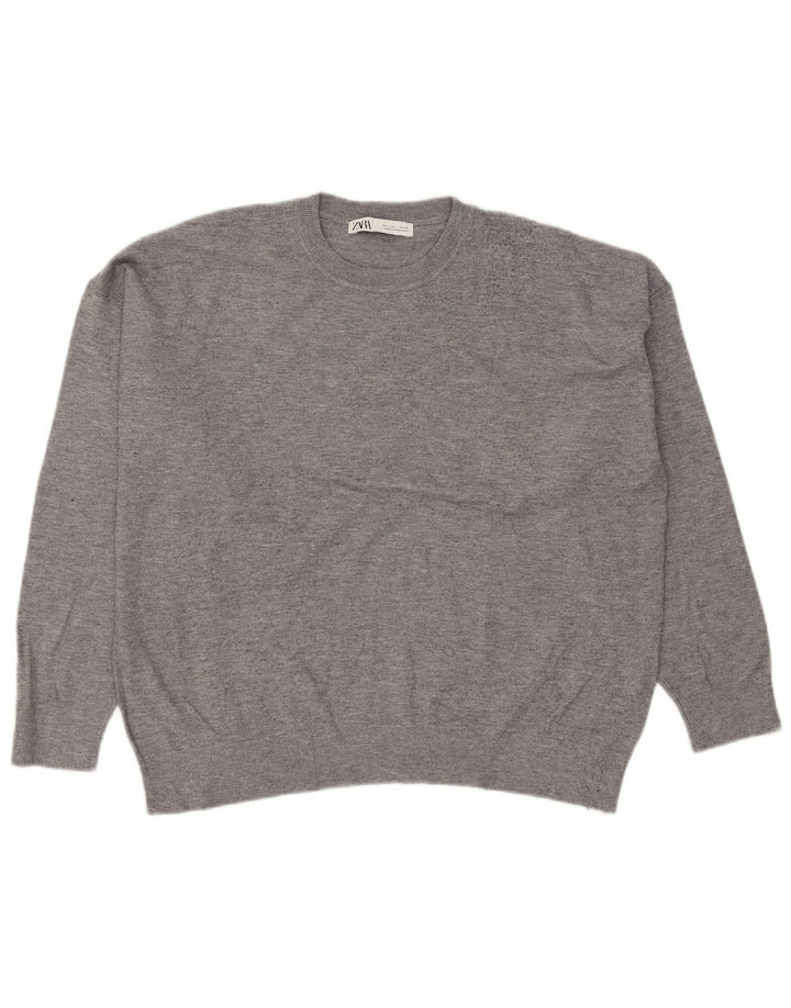 Zara Damen-Pullover, übergroß, Rundhalsausschnitt, Gr. 42, Größe L, Grau meliert