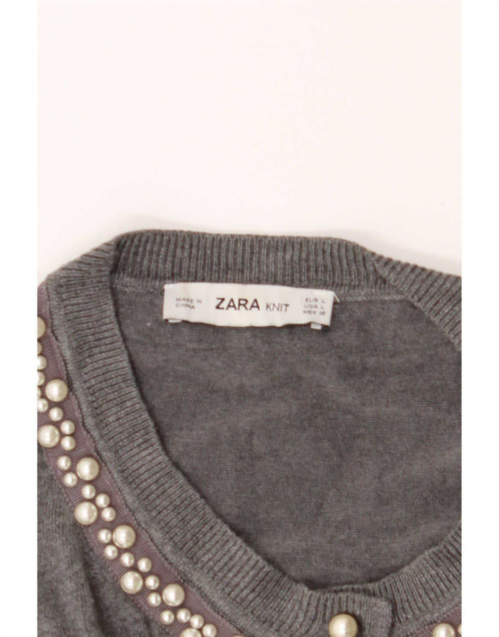 Zara Damen-Cardigan-Pullover UK 14 Large Grau