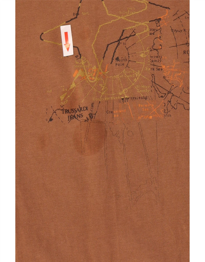 Trussardi Jeans Herren-Oberteil mit Grafik, langärmlig, mittelbraune Baumwolle