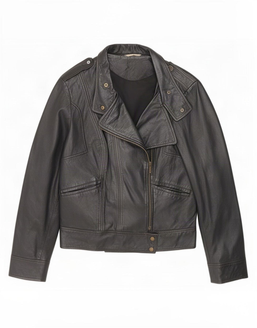 Promod Damen Leder Bikerjacke UK 14 Medium Schwarz