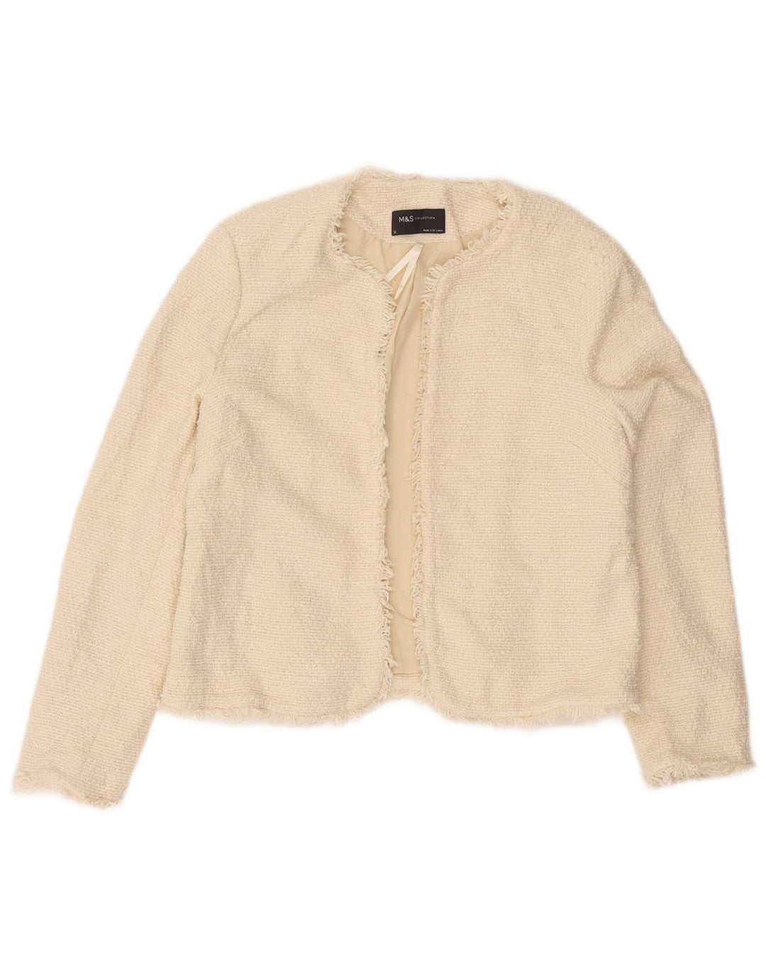 Marks & Spencer Womens Open Blazer Jacke UK 12 Medium Off White Cotton