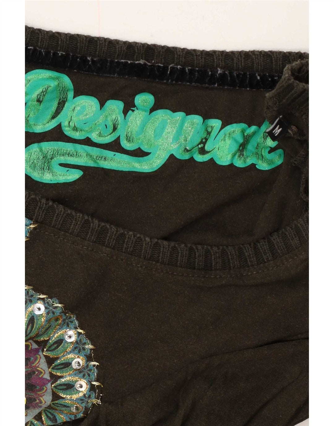 Desigual Damen Graphic Top Langarm UK 12 Medium Schwarz Blumenmuster