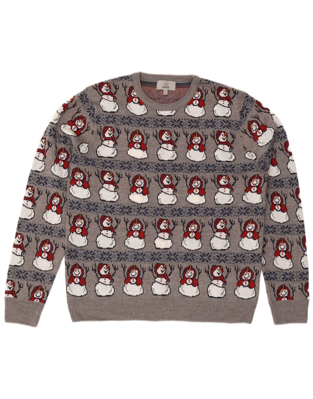Marks & Spencer Herren-Pullover mit Rundhalsausschnitt, Größe L, Grau, Weihnachten