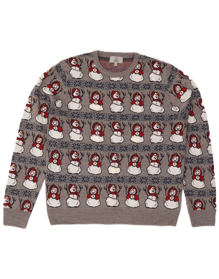 Marks & Spencer Herren-Pullover mit Rundhalsausschnitt, Größe L, Grau, Weihnachten