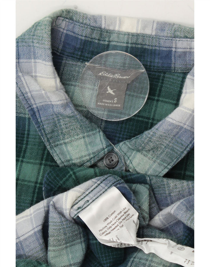 EDDIE BAUER Damen Flanellhemd UK 10 Small Green Check Baumwolle