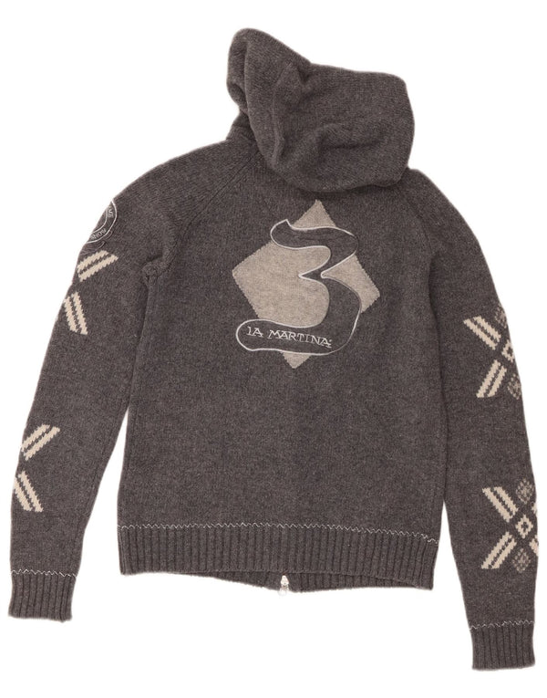 La Martina Womens Graphic Cardigan Sweater UK 10 Small Grau Geometrisch
