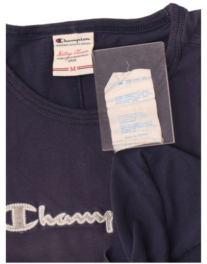 Champion Damen Grafik-T-Shirt-Oberteil UK 12 Medium Marineblau