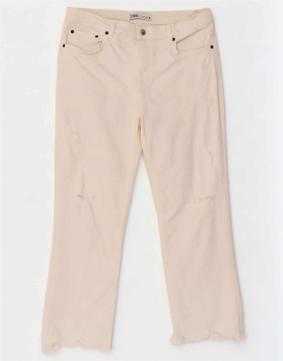 Zara Damen Distressed-Cropped-Jeans EU 42 Large W32 L24 Weiße Baumwolle