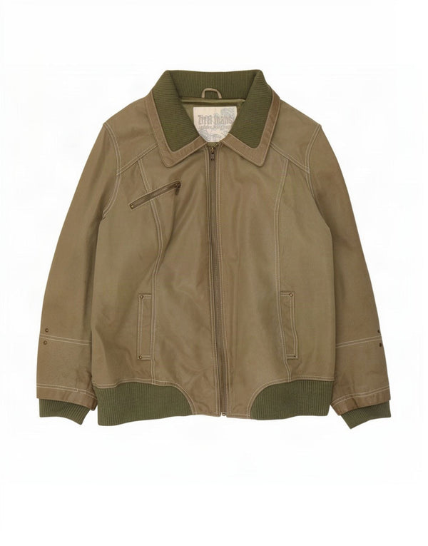 Zizzi Herren Lederjacke UK 36 Small Khaki