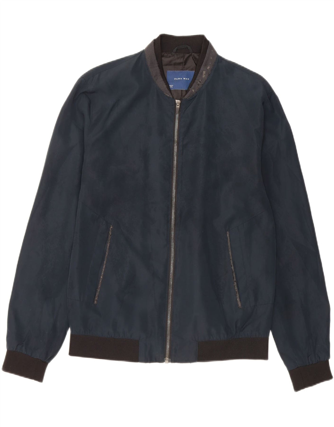 Zara Herren Bomberjacke UK 40 Large Marineblau Polyester