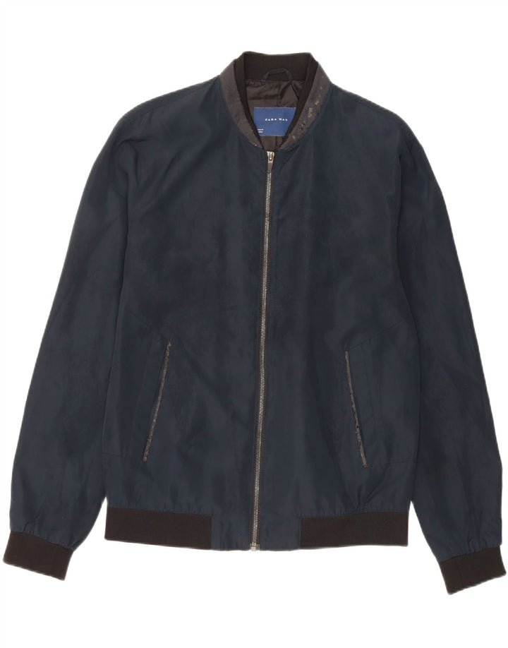 Zara Herren Bomberjacke UK 40 Large Marineblau Polyester
