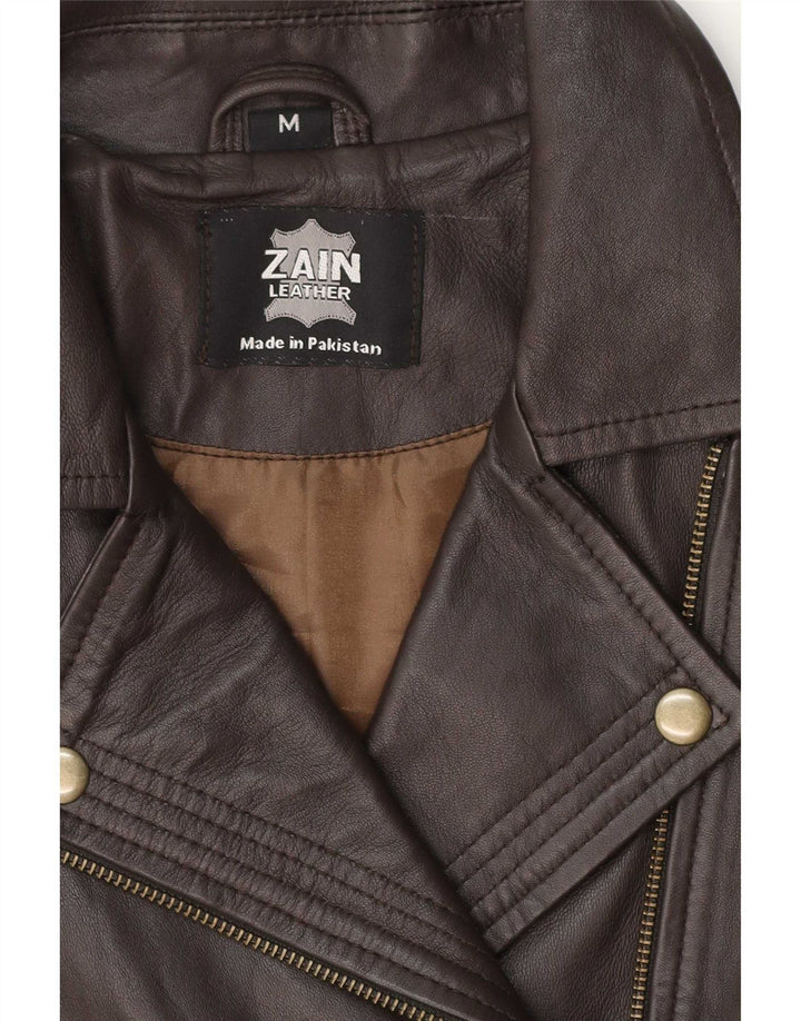 Vintage Damen Leder Bikerjacke UK 12 Mittelbraunes Leder