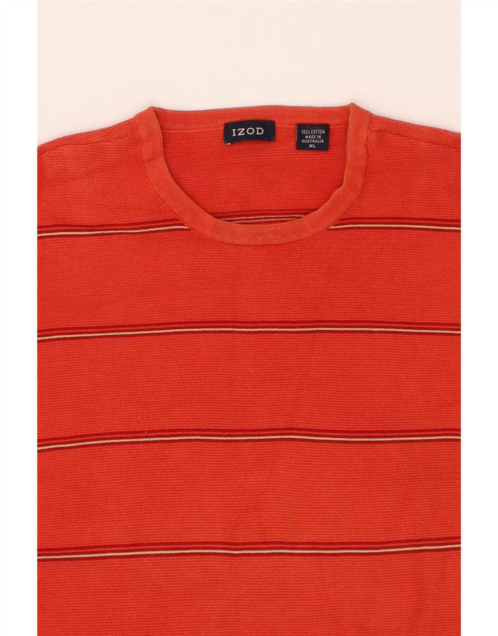 IZOD Mens Crew Neck Jumper Sweater XL Red Striped Cotton Vintage Izod and Second-Hand Izod from Messina Hembry 