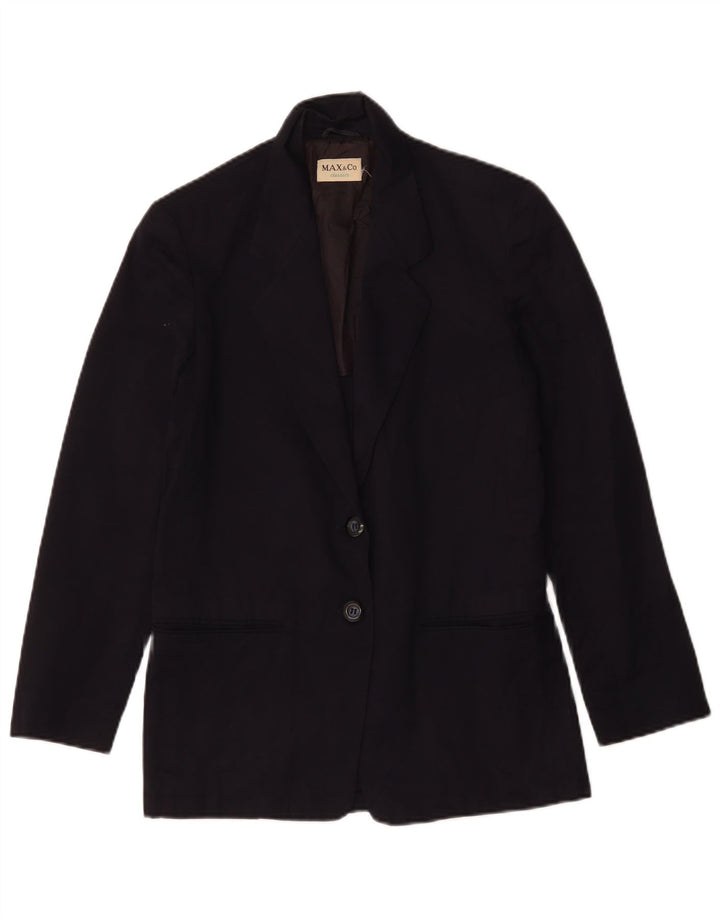 Max & Co. Damen-Blazerjacke mit 2 Knöpfen, UK 12, mittelmarineblaue Baumwolle