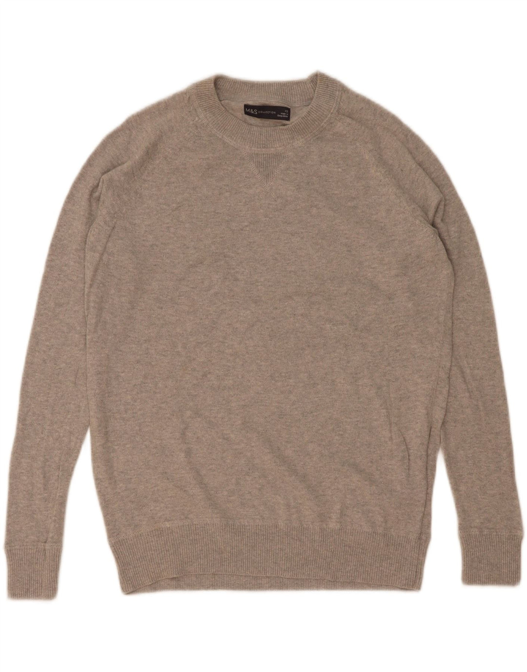 Marks & Spencer Herren-Pullover mit Rundhalsausschnitt, XS, graue Baumwolle