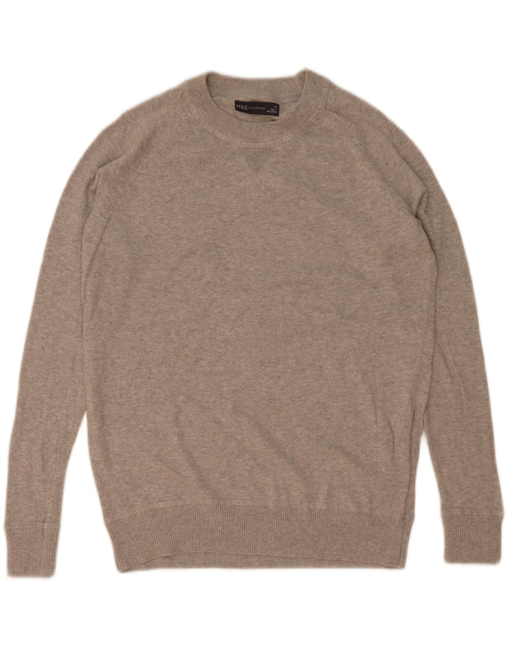 Marks & Spencer Herren-Pullover mit Rundhalsausschnitt, XS, graue Baumwolle