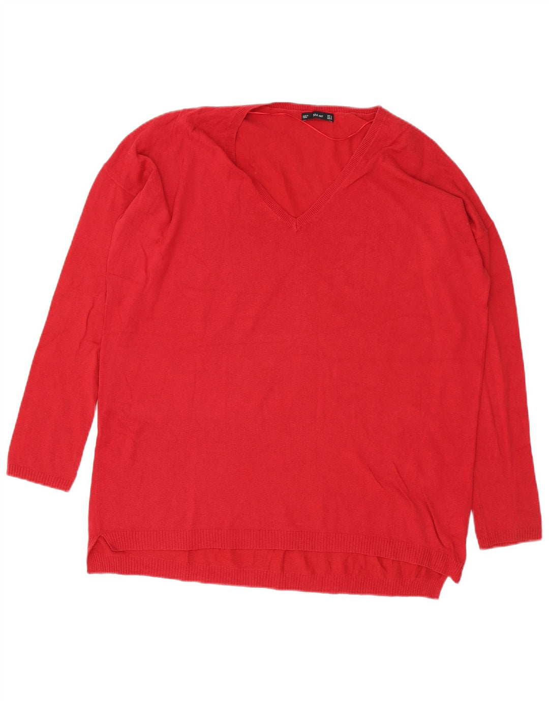 Zara Damen-Pullover, übergroß, V-Ausschnitt, UK 14, mittelrot, Baumwolle