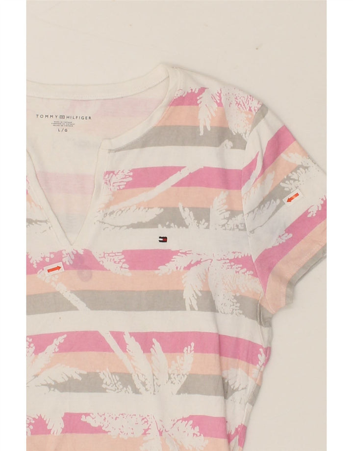 TOMMY HILFIGER Womens Abstract Pattern T-Shirt Top UK 14 Large Pink Vintage Tommy Hilfiger and Second-Hand Tommy Hilfiger from Messina Hembry 