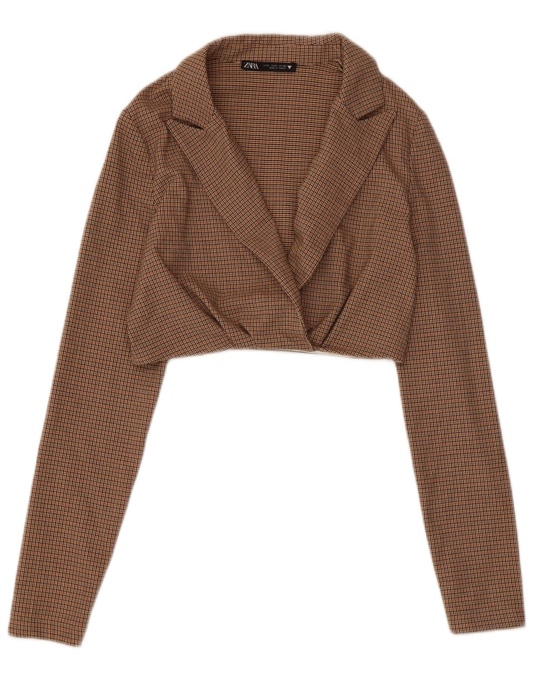 Zara Damen Crop Blazer Jacke UK 10 Small Brown Check Polyester